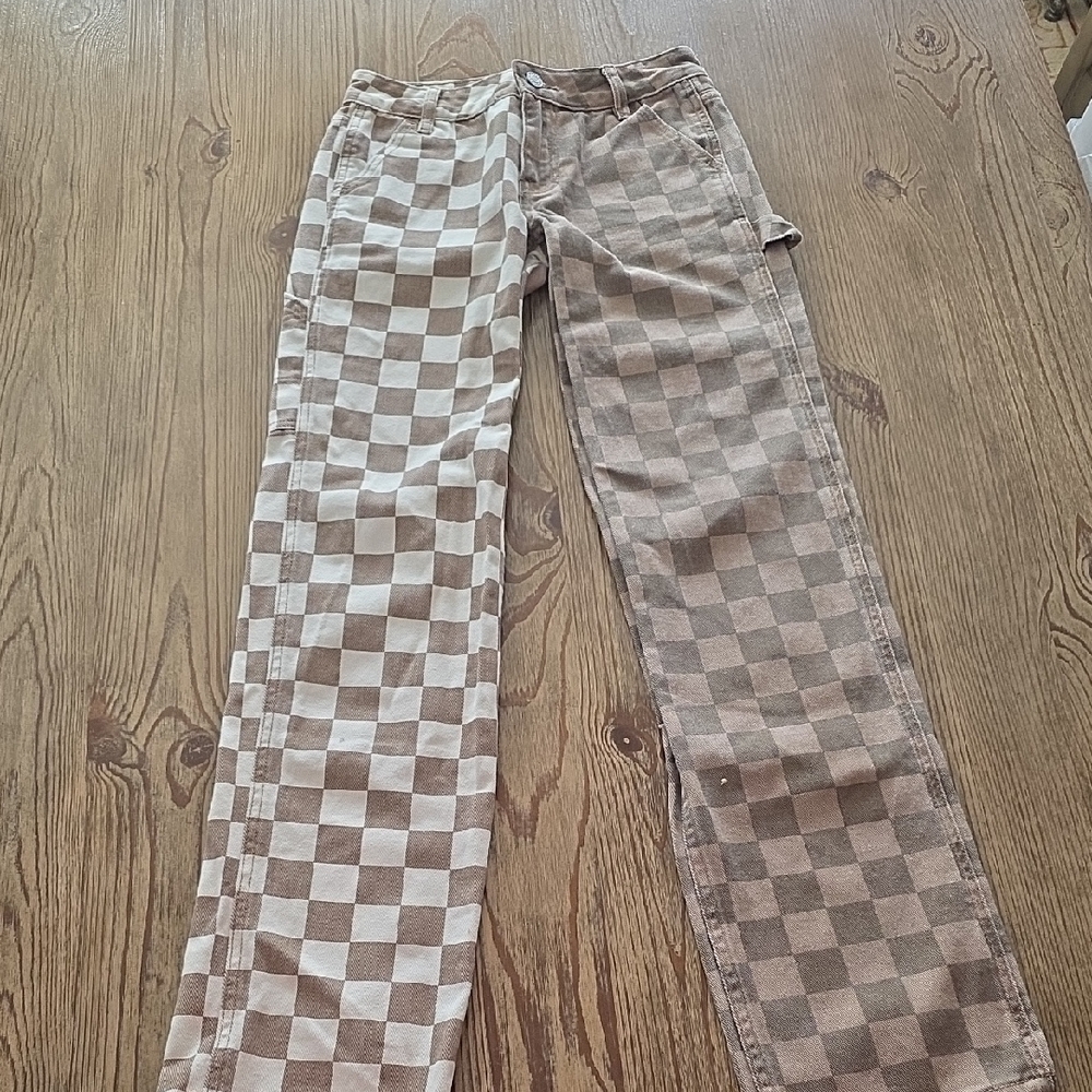 PacSun Brown and Cream Checkered Pants